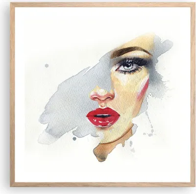Produktbild von Gerahmtes Poster - Rahmen in heller Eiche - Aquarell Frau Mund - 60x60 cm - Wand Bild - Wanddeko - Wandbilder - Kunstposter - Wandposter - Bilderrahmen - Bilder - Kunstdruck - P2NAC60x60-4891