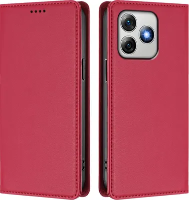 Image de Étui en cuir pour Ulefone Note 18 Pro / Note 18 Ultra, étui à rabat magnétique en cuirPolyuréthaneavec support, rouge