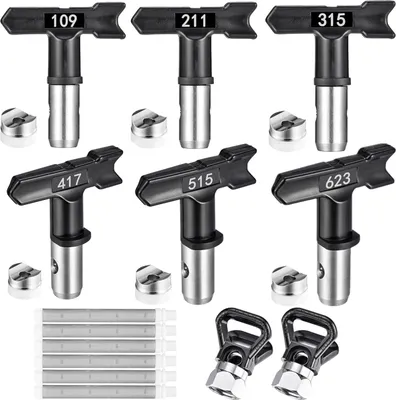 Produktbild von 14-teiliges Airless-Spritzpistolen-Werkzeug-Set, 6 Airless-Farbsprühspitzen, 6 Airless-Farbspritzpistolenfilter und 2 Düsenspitzenschutz für Airless-Spritzmaschinenteile