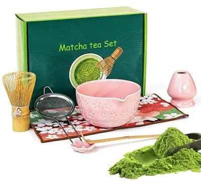 Matcha-Set 7-teilig mit Ausgießer, Bambusbesen, Keramik