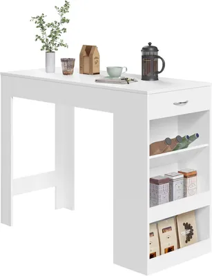 Produktbild von WOLTU Stehtisch Bartisch Bistrotisch, mit 1 Schublade 3 Ablagen, mit Weinregal, Küchentisch für Bar Küche Wohnzimmer Esszimmer Weiß