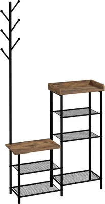 Image de Portemanteau - Meuble d'entrée avec rangement pour chaussures - 5 étagères - Cadre en acier - 92,5 x 28,2 x 182 cm - Marron rustique