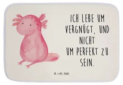 Produktbild von Mr. & Mrs. Panda Badteppich Axolotl Niedlich - Weiß - Geschenk, Badematte, Badvorleger, Badläufer, Liebe, badezimmermatte, Fröhlich, Duschvorleger, Freundin, Axolot