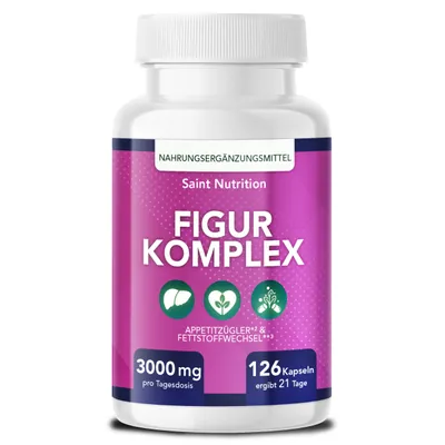 Produktbild von Saint Nutrition® FIGUR KOMPLEX – Αppetitzügler – für Αbnehmen und Stoffwechsel - Nahrungsergänzungsmittel – mit Glucomannan – Cholin