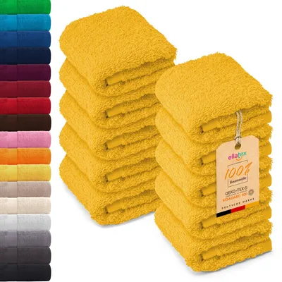 Produktbild von 10er Pack EllaTex Seiftücher 30x30 cm 100% Baumwolle, 500 g/m² Handtücher Set weich saugstark Serie Paris, in Farbe: Sonnengelb