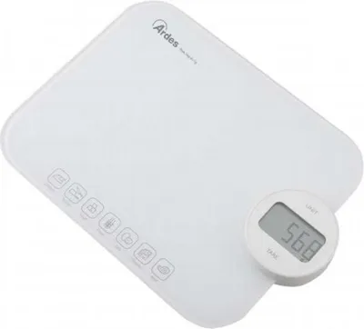 Produktbild von Ardes AR1PABFC, Elektronische Küchenwaage, 5 kg, 1 g, Weiß, Glas, Arbeitsplatte