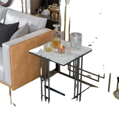 Zdjęcie produktu dla Stolik pod sofę, 2-poziomowy, marmurowy blat, czarna metalowa rama, czarny