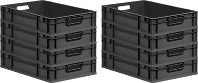 Produktbild von SuperSparSet 8x Eurobox NextGen Color | HxBxT 12x40x60cm | 23 Liter | Griffe schwarz offen | Glatter Boden | Schwarz | Eurobehälter, Transportbox, Transportbehälter, Stapelbehälter