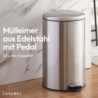 Produktbild von CASABEL runder Küchenabfalleimer 50L, Edelstahl, Chrom