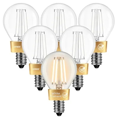 Produktbild von LVWIT Weißer Leuchtfaden E14 LED Kugellampe P45, 4W ersetzt 40W, 470 Lumen 2700K Warmweiß, Klarglas, nicht dimmbar, Vintage Leuchtmittel für Kronleuchter & Wandleuchte,6er Pack