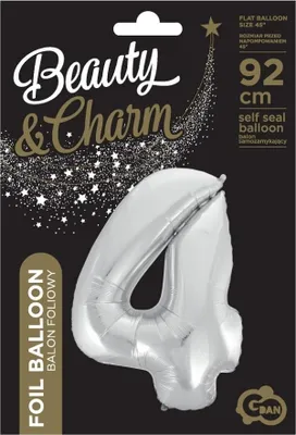 Image de Folienballon Zahl 4 Beauty&Charm Silber 92cm (Party - Ballons)
