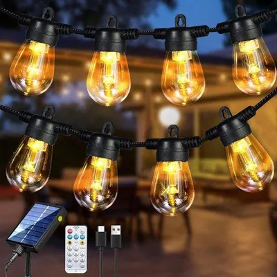 Obrázek produktu pro Stmívatelné venkovní světelné řetězy, 20 LED, 10 m, solární napájení, dálkové ovládání