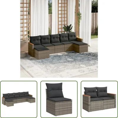 Produktbild von The Living Store 7-tlg. Garten-Sofagarnitur mit Kissen Grau Poly Rattan