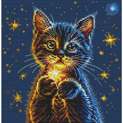Image de Kit de broderie au point de croix CDA « Les chatons et leurs étoiles secrètes », diagramme, 19 x 19 cm