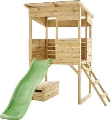 Image de Westmann Maison en bois sur pilotis Wildnis Maison de jeu avec toboggan Nature 241x167x205 cm
