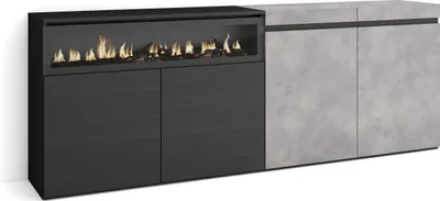 Immagine prodotto di COZY Credenza, Mobile, Cucina, 200x35x75cm, 4 Porte, Camino elettrico, Cemento