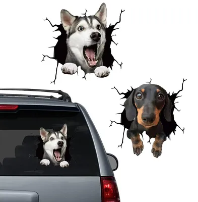 3D Hund Sticker (2 Stück) für Auto, Fenster, Haus, LKW, Wand, Kühlschrank