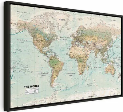 Produktbild von Italienischer Leinwand Leinwandbild - World Map: Beautiful World 120x80 cm Karten k-A-0207-b-d