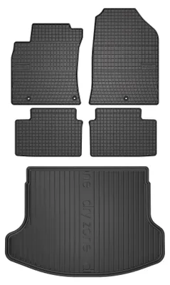 Image de Tapis en caoutchouc + bac de coffre pour Hyundai i30 III depuis 2017 (liftback, plancher fixe) – 5 pièces, noirs, sur mesure – Wielganizator SolidPRO