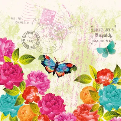 Productafbeelding van PPD Lente-thema servetten, 20 stuks, tafelservetten, tissue, kleurrijk, 12,5 cm, 1251538