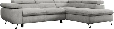 Produktbild von Ecksofa Sofa Grau, Wohnlandschaft L-Form mit Schlaffunktion und Bettkasten, Schlafsofa mit Bettkasten, Sofa mit Einstellbare Kopfstützen, Peter L - Hellgrau Struktur - Rechts Grau