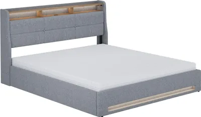 Produktbild von Polsterbett Vitalispa Christin Grau/Eiche 180x200 mit LED, USB-Anschluss & Matratze, Model 57766