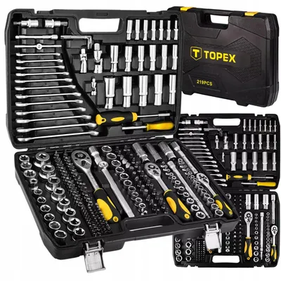 Produktbild von Werkzeugsatz 219-tlg. Topex 38D853-CrV-Stahl, 1/2, 3/8, 1/4 im Koffer 32 mm