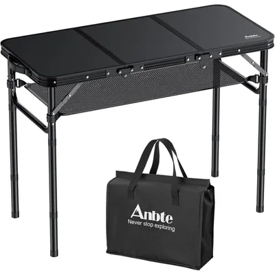 Productafbeelding van Opvouwbare campingtafel, 88x40 cm, aluminium, met 3 verstelbare hoogtes (26/48/70 cm), met opbergnet, zwart