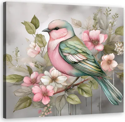 Produktbild von Leinwandbild Tiere Vintage Vogel 50x50 Feeby Rosa bild für die wand bereit zum aufhängen
