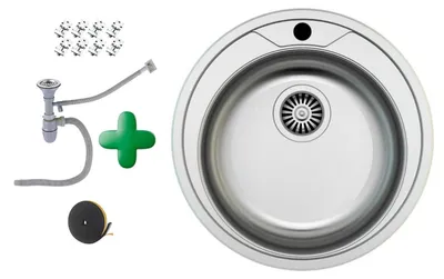 Produktbild von [Edelstahlspüle Ø 51 cm] Hochwertig beidseitig Montierbar Küchenspüle Rund Einbauedelstahlspüle Edelstahl Spülbecken f. Unterschränke ab 45 cm inkl. Siphon-Set