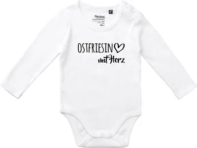 Produktbild von Huuraa Baby Body Ostfriesin mit Herz 80 White  Baumwolle Fairtrade Langarmbody Geschenkidee