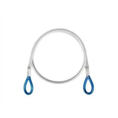 Anschlagmittel Steel Lanyard "I" von singing rock; aus Stahl mit blauen Schlaufen.