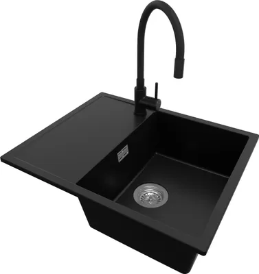 Produktbild von PRIMAGRAN Granitspüle Schwarz 62x50cm, Spülbecken 1 Becken + Küchenarmatur 40x38cm + Ablauf-Set, Küchenspüle ab 45er Unterschrank - Ibiza