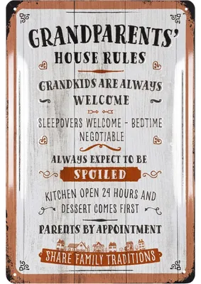 Produktbild von LANOLU Retro Blechschild Geschenk für Oma und Opa Pension Hotel lustige HAUSREGELN Metallschild Sprüche Geschenk für Großeltern 20x30 cm