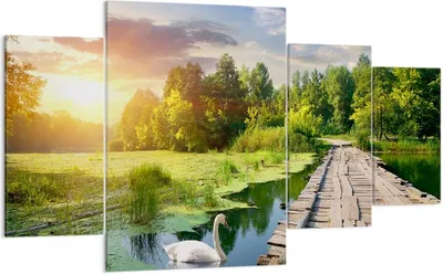 Produktbild von Bild auf Leinwand - Leinwandbild - Architektur Promenade Schwan Landschaft - 160x90cm - Wand Bild - Wanddeko - Leinwanddruck - Bilder - Kunstdruck - Leinwand bilder - Wandkunst - DL160x90-3179