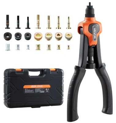Immagine prodotto di Set di pinze per dadi rivettati VEVOR 34 cm, pinze rivettatrici a due mani con 7 punte e 70 dadi in misure metriche e SAE (M6, M8, M10, 10-24, 1/4-20, 5/16-18, 3/8-16 UNC) incl. borsa per il trasporto, per uso domestico e automobilistico