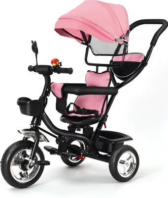 Produktbild von Dreirad 4in1 Kinderdreirad mit Sonnendach Kinderwagen Fahrrad Baby Kleinkinder Rosa