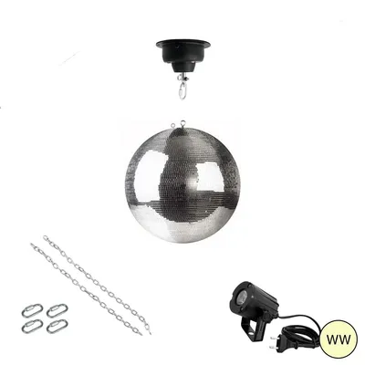 Produktbild von Spiegelkugel Komplettset 30cm mit Motor, LED Pinspot (warmweiss) und Montagematerial PROFI