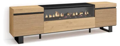 TV-Lowboard mit Elektrokamin, 200x57x35 cm, Eiche, für TVs bis 80"