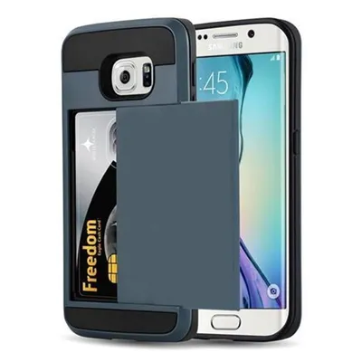 Produktbild von Cadorabo Hülle für Samsung Galaxy S6 EDGE in Blau Outdoor Hybrid Hard Case Schutzhülle verstecktes Kartenfach