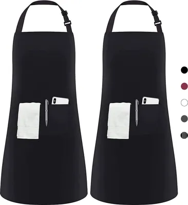 Produktbild von 2 Stücke verstellbare Schürze mit 2 Taschen, Kochenschürze Küchenschürze für Küche, Restaurant, café