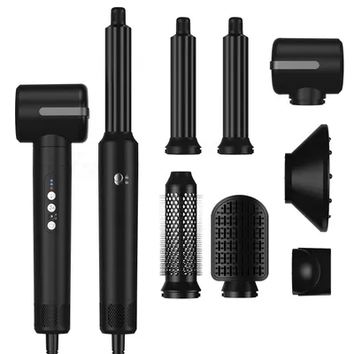 Obrázok produktu pre UKLISS 7 v 1 styler na vlasy, čierny, 1200W iónový fén, 110 000 ot./min, teplovzdušná kefa s difuzérom a 6 nadstavcami, profesionálny, bez loga