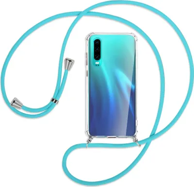 Produktbild von Handykette Backcover-Schutzhülle mit Band (Metall silberfarben) für Huawei P30 - türkis