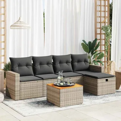 Produktbild von Design 6-tlg. Garten-Sofagarnitur mit Kissen Grau Poly Rattan, Gartenmöbel-Sets 2024 Neu