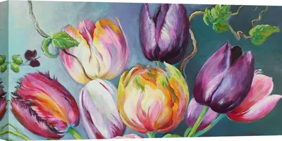Obrázek produktu pro Výtisky na plátně, moderní květiny - Nel Whatmore - Kytice tulipánů - 70 x 35 cm