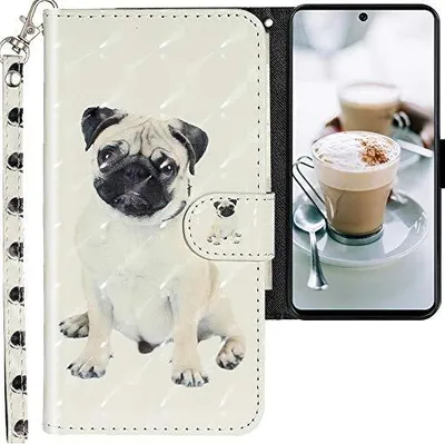 Produktbild von CLM-Tech Hülle kompatibel mit Samsung Galaxy A53 5G - Tasche aus Kunstleder - Klapphülle mit Ständer und Kartenfächern, Mops