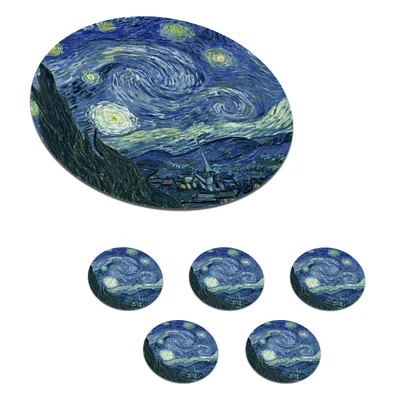 Produktbild von KitchenYeah® Glasuntersetzer Rund 6er Set Sternennacht - Gemälde - Alte Meister - Vincent van Gogh 10x10 cm Untersetzer für Gläser - Getränkeuntersetzer - Tischplattenschutz - Tischuntersetzer für Ta