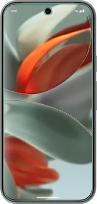 A smartphone with a wallpaper of abstract shapes.