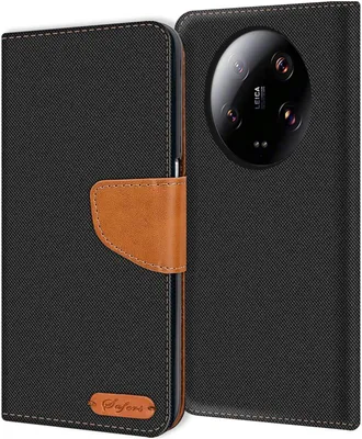 Produktbild von Conie Jeans Style Klapp Tasche für Xiaomi 13 Ultra Kartenfach Hülle Rundumschutz in Schwarz