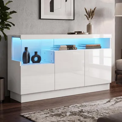 Produktbild von STILVORA Sideboard mit LED-Beleuchtung und APP-Steuerung, Aufbewahrungsschrank mit Acrylfach, Wohnzimmerschrank im modernen Design